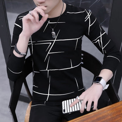 Long-Sleeved T-Shirt Men's Round Neck Korean Style Slim Men's Clothing