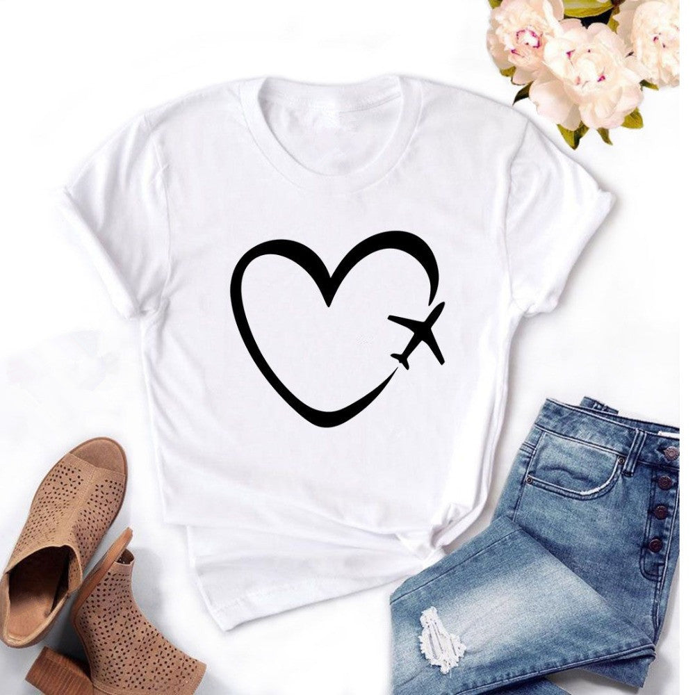 Fashion Simple Letter Printing Casual Ladies Short Sleeve