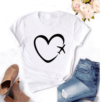 Fashion Simple Letter Printing Casual Ladies Short Sleeve