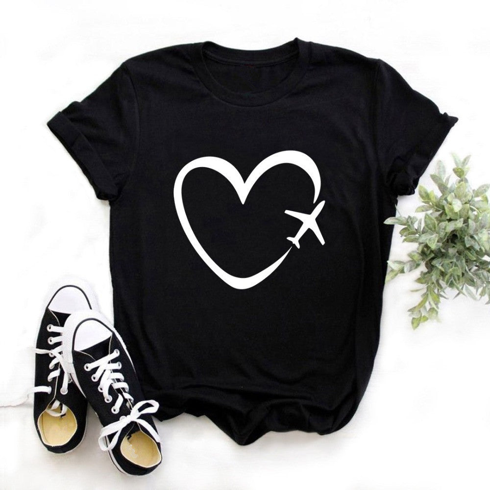 Fashion Simple Letter Printing Casual Ladies Short Sleeve