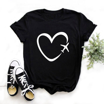 Fashion Simple Letter Printing Casual Ladies Short Sleeve