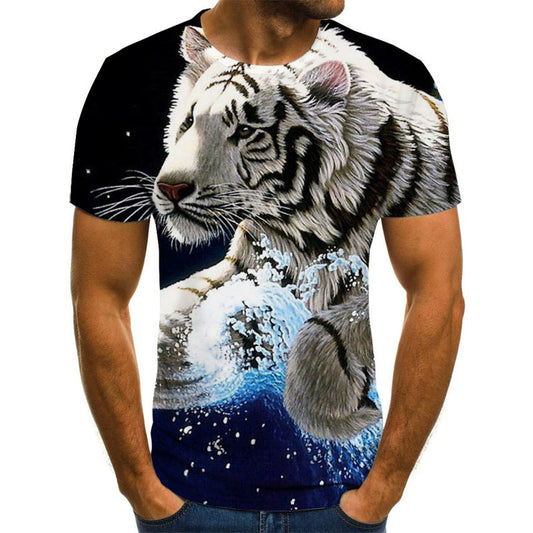 Animal Lion 3D Digital Printing Temperament Men'S Short-Sleeved T-Shirt
