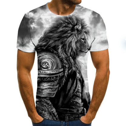 Animal Lion 3D Digital Printing Temperament Men'S Short-Sleeved T-Shirt