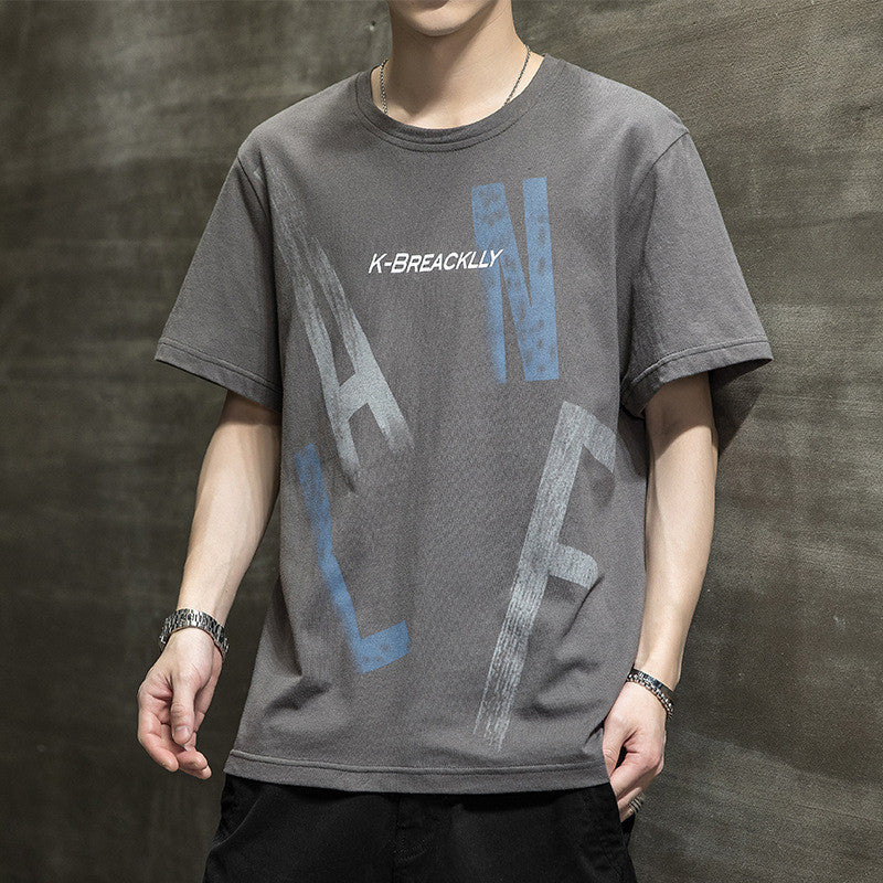Letter Loose Thin Collarless Casual Unhooded T-Shirt
