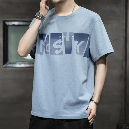 Letter Loose Thin Collarless Casual Unhooded T-Shirt