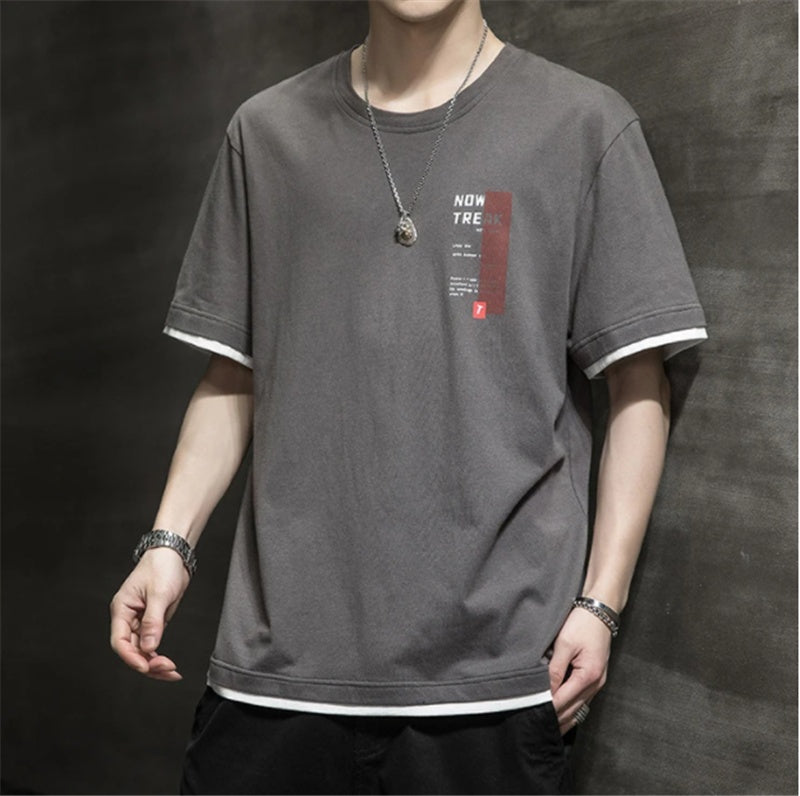Letter Loose Thin Collarless Casual Unhooded T-Shirt