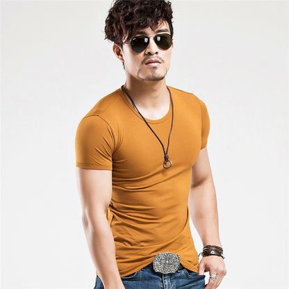V-neck Slim Short-Sleeved Men's T-Shirt Youth Tight Bottoming Shirt