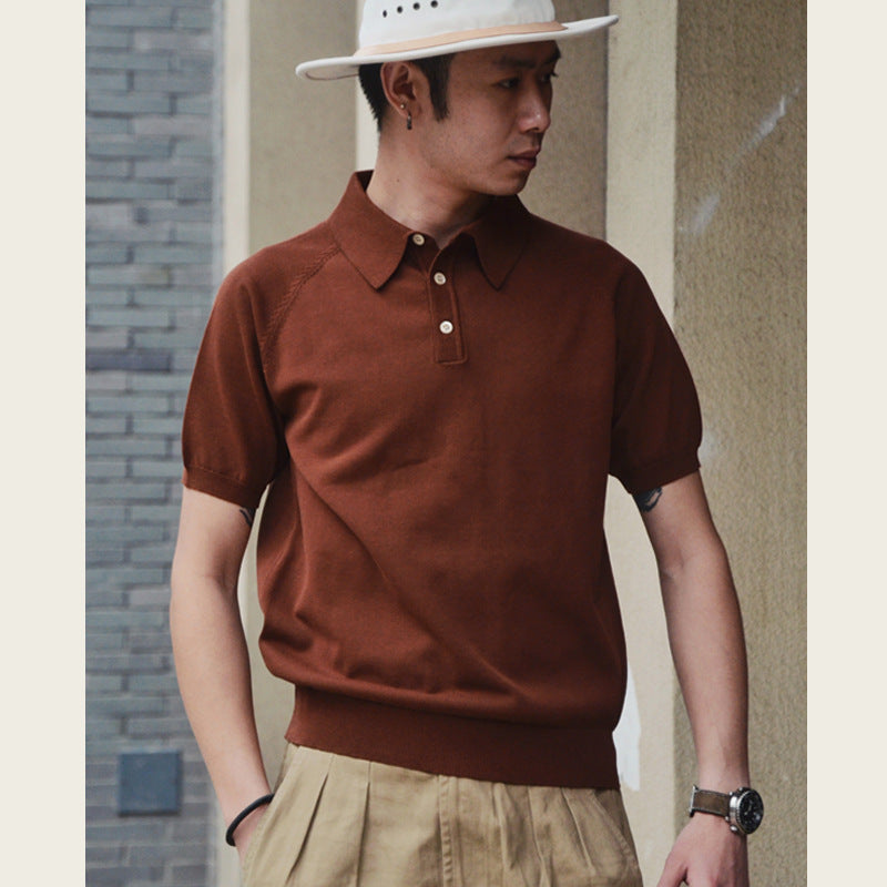 Retro Knitted Cotton Short-sleeved T-shirt