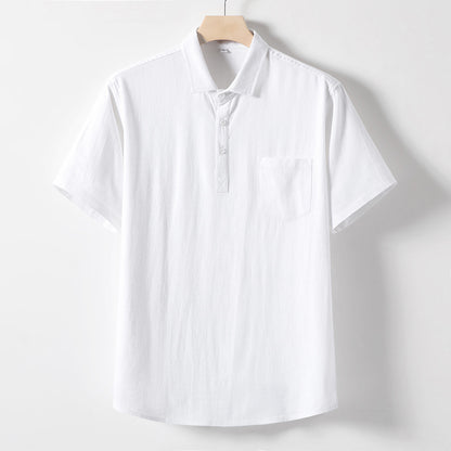 Linen T-shirt Men's Middle-aged And Elderly Loose Lapels Short Sleeve
