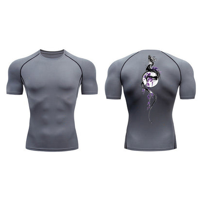 Sword Printed Short Sleeve Compression Shirt Summer Men