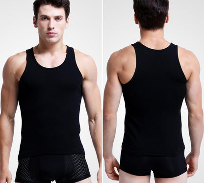 Men's round neck vest cotton body shaping fitness bottoming stretch full sleeveless sweatshirt