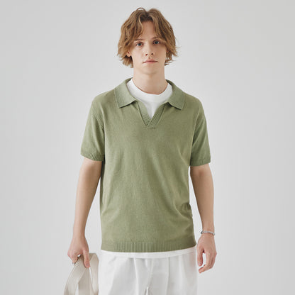 Summer Knitted Short-sleeved High-grade Solid Color Polo Collar Casual T-shirt