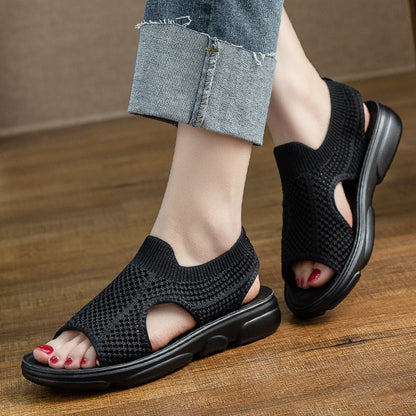 Breathable Knitted Sandals Women's Flat Non-slip Home Wear