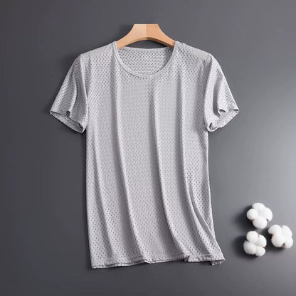 Ice Silk Short Sleeve T-shirt Men's Ultra-thin Mesh Loose Quick-drying Crew Neck