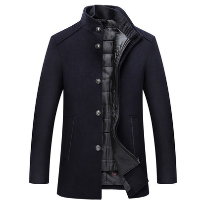 Solid Color Casual Men's Woolen Coat