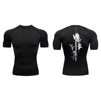 Sword Printed Short Sleeve Compression Shirt Summer Men