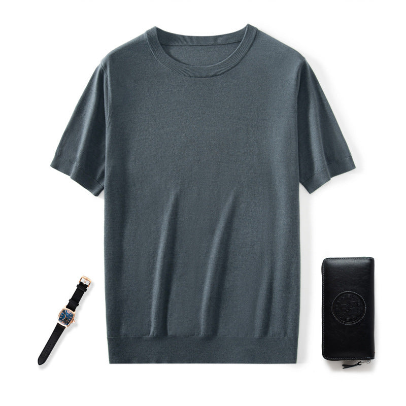 Knitted Thin Short Sleeve Men's Round Neck Loose Casual Bottoming Shirt