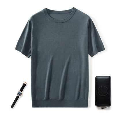 Knitted Thin Short Sleeve Men's Round Neck Loose Casual Bottoming Shirt