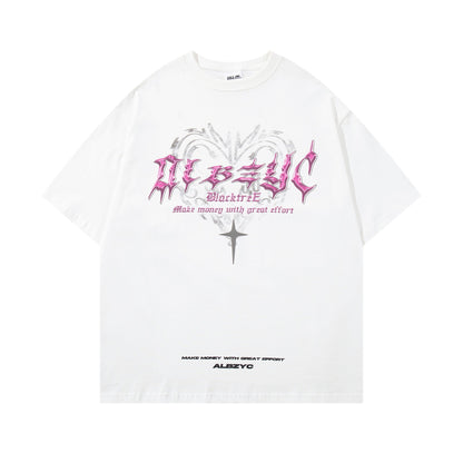 Retro Design Printed Round Neck Short Sleeve T-shirt