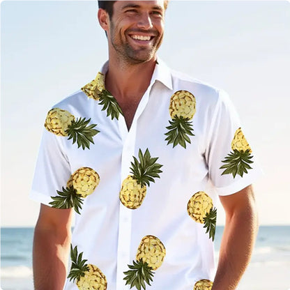 Lapel Printed Sleeve Button Men's Shirt