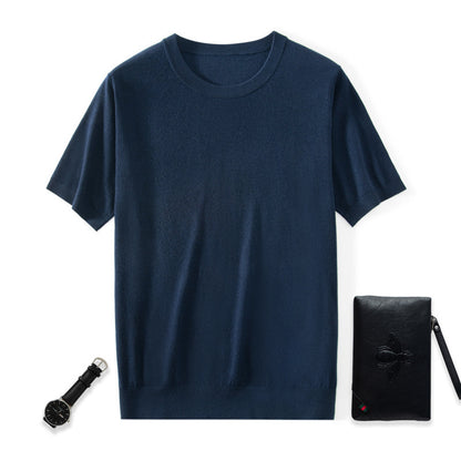 Knitted Thin Short Sleeve Men's Round Neck Loose Casual Bottoming Shirt