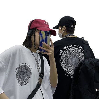 Fashion Loose Circle Full Print Summer Short-sleeved T-shirt
