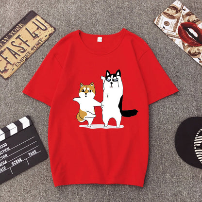 BF BF wind cartoon god trouble dog Husky couple print T-shirt loose student short sleeve