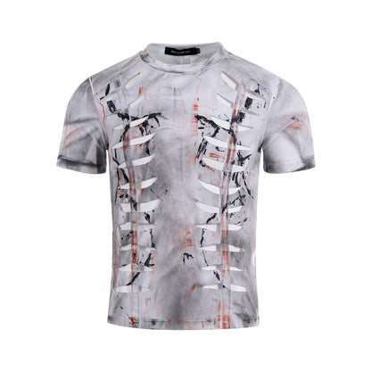 Cut Hollow-out Tight Short T-shirt Men's Stretch Short Sleeve