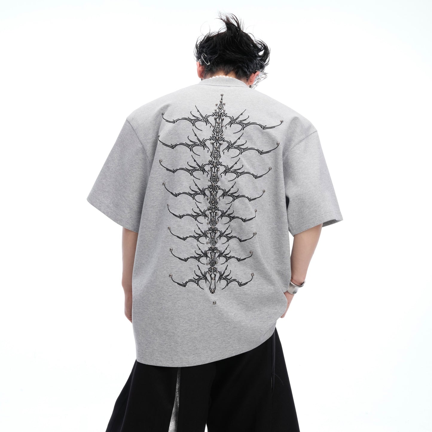 Snake Pupil Backbone Heavy Rivet Backbone Embroidered Short Sleeve Men