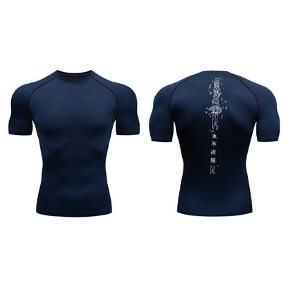 Sword Printed Short Sleeve Compression Shirt Summer Men