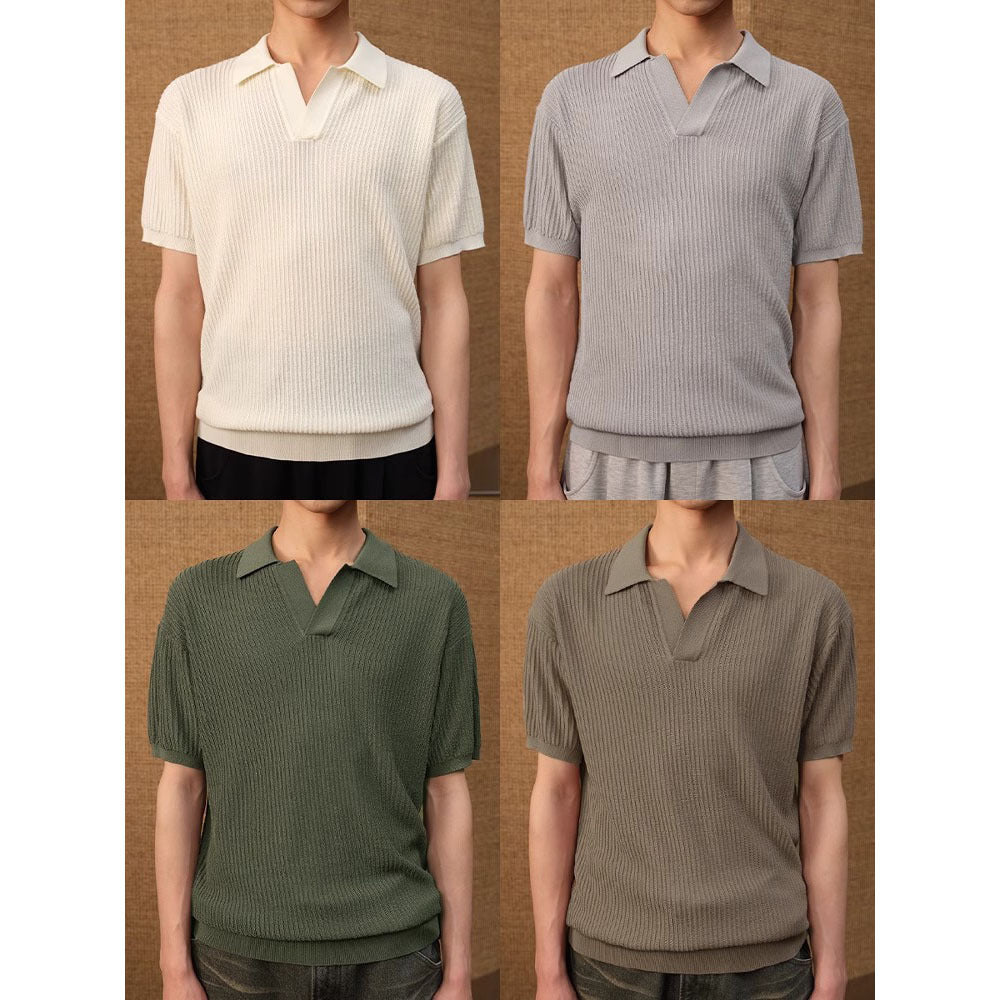 Business Style Polo Collar Stripes Ice Silk Breathable