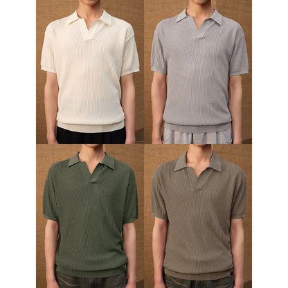 Business Style Polo Collar Stripes Ice Silk Breathable