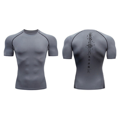 Sword Printed Short Sleeve Compression Shirt Summer Men