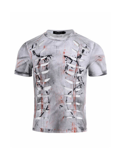 Cut Hollow-out Tight Short T-shirt Men's Stretch Short Sleeve