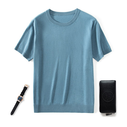 Knitted Thin Short Sleeve Men's Round Neck Loose Casual Bottoming Shirt