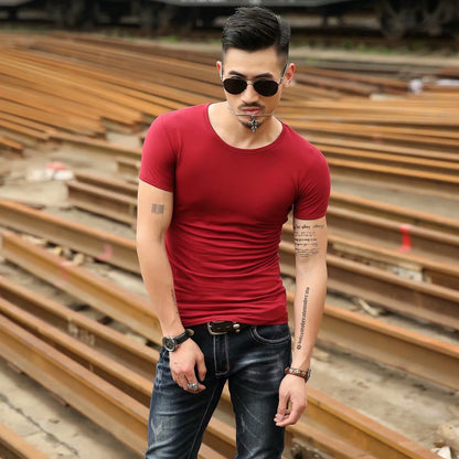 Korean Slim Fit Men's Elbow-sleeved Top Tight Elastic T-shirt