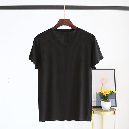 Men's Summer Jacquard Modal Outerwear T-shirt Pajamas Solid Color Sweat-absorbent Cool Breathable Fabric