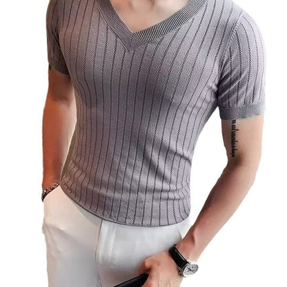 Men's Half Sleeve Hollow V-neck Slim-fit Short-sleeved
