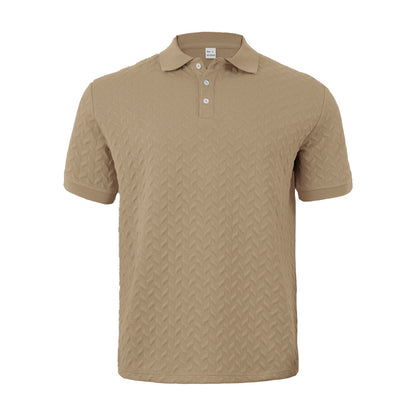 Solid Color Jacquard Short Sleeve Casual Polo Collar Men's