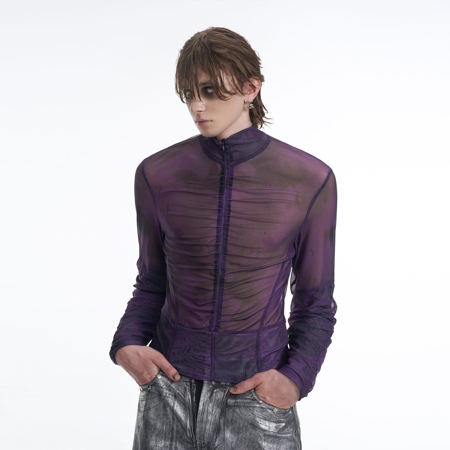 Half Turtleneck Mesh Zipper Bottoming Shirt Men's Long-sleeved T-shirt