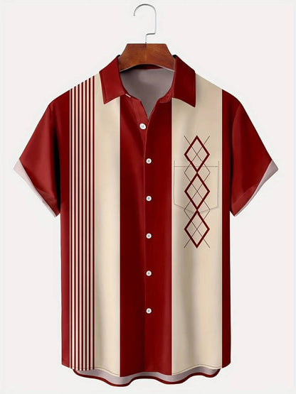 Men's Contrast Color Loose Short-sleeved Shirt Lapel