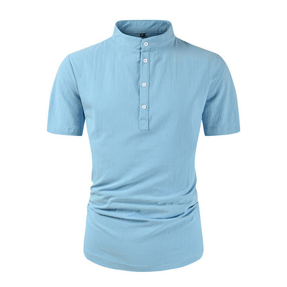 Loose Button Cotton And Linen Pure Color All-matching T-shirt