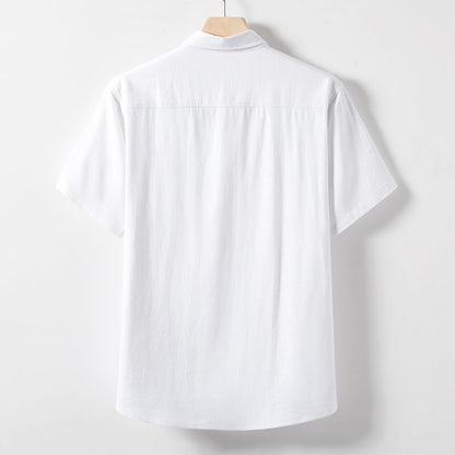 Linen T-shirt Men's Middle-aged And Elderly Loose Lapels Short Sleeve