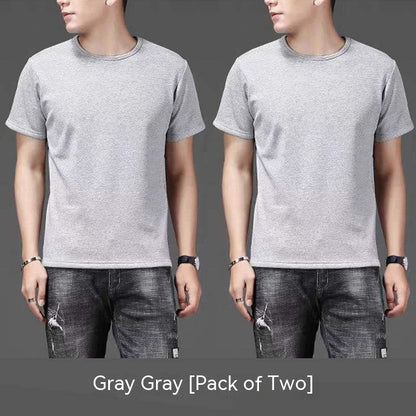 Thin Ice Silk Short Sleeve T-shirt Men's Summer Solid White Round Neck Trend Bottoming Shirt Top