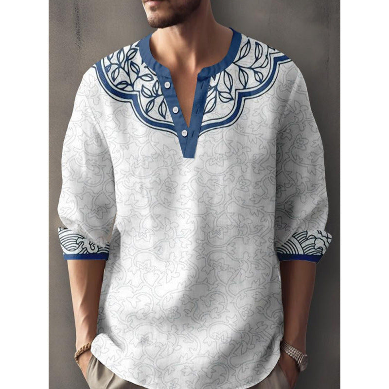 3D Digital Printing Bamboo Linen Long Sleeve European And American Men