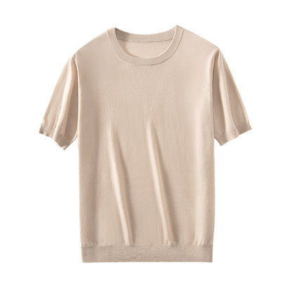 Knitted Thin Short Sleeve Men's Round Neck Loose Casual Bottoming Shirt