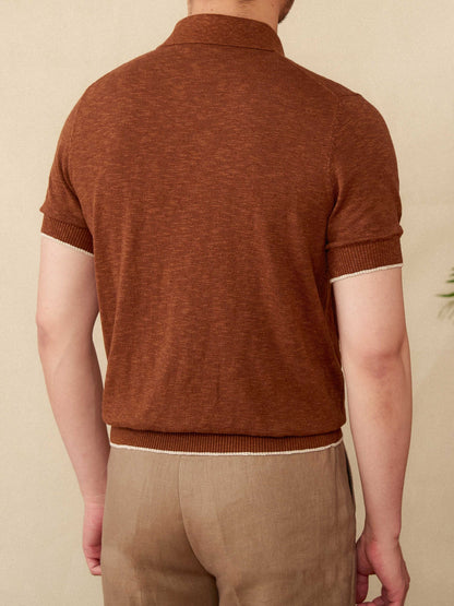 Linen Cotton Blended Men's Lapel Knitted Polo Shirt