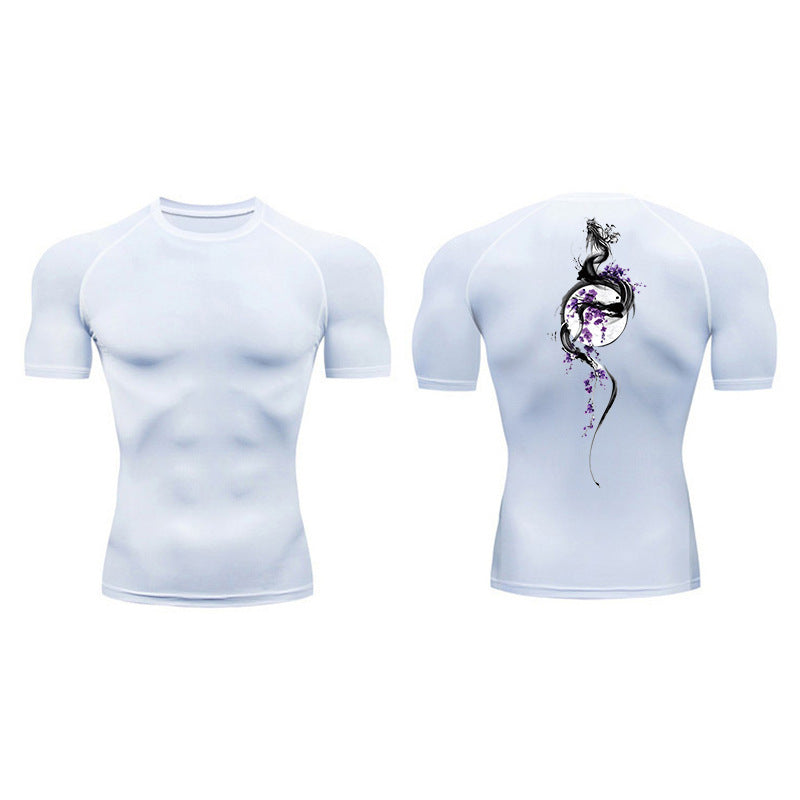 Sword Printed Short Sleeve Compression Shirt Summer Men