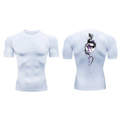 Sword Printed Short Sleeve Compression Shirt Summer Men