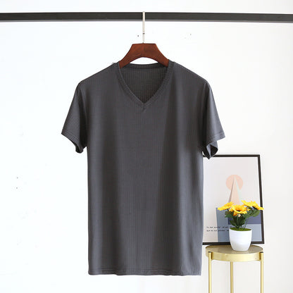 Men's Summer Jacquard Modal Outerwear T-shirt Pajamas Solid Color Sweat-absorbent Cool Breathable Fabric